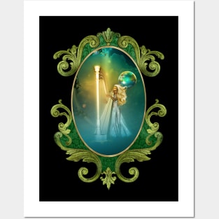 Beautiful fairy playing a harp in the sky Posters and Art